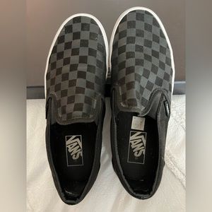 Vans black checkered slip on shoes